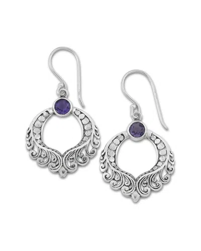 Samuel B. Ss Amethyst Open Filigree Design Earrings In Metallic