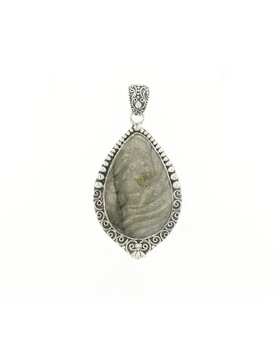 Samuel B. Ss Carved Floral Design Labradorite Pendant In Gray