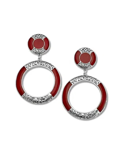 Samuel B. Ss Filigree Design And Coral Drop Earrings In Red