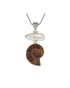 Samuel B. Ss Fossil And White Biwa Pearl Pendant On Chain In Brown