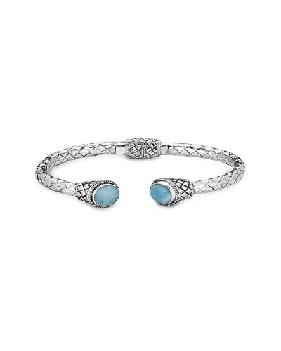 Samuel B. Ss Oval Larimar Woven Design Hinged Bangle In Silver