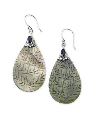 Samuel B. Ss Pearshape Carved Grey Mop Earrings With Onyx Ac In Green