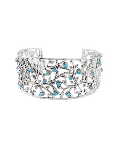 Samuel B. Ss Sleeping Beauty Turquoise Leaf Design Cuff In Silver