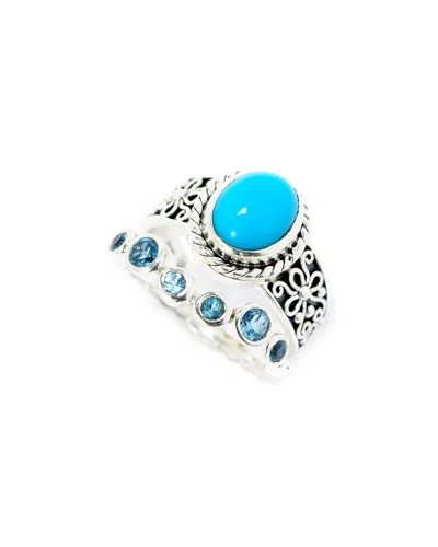 Samuel B. Ss Two Set Sleeping Beauty Turq And Blue Topaz Rin In Silver