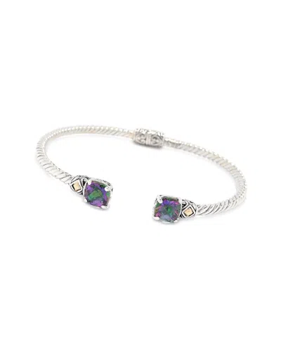 Samuel B. Ss/18k 6.5 7mm Cushion Mystic Topaz Hinged Bangle In Metallic