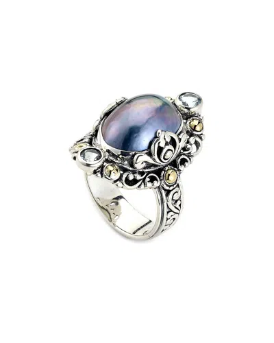 Samuel B. Ss/18k Blue Mabe Pearl And Blue Topaz Ring In Metallic