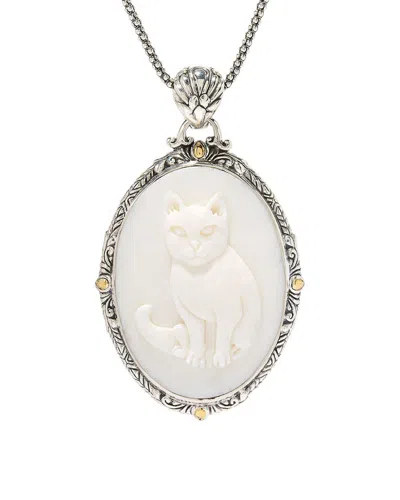 Samuel B. Silver 32.00 Ct. Tw. Carved Bone Cat Pendant In Metallic