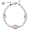 Samuel B. Sterling Silver 7–8mm Pearl & Pink Mother-of-pearl Station Bracelet In Metallic