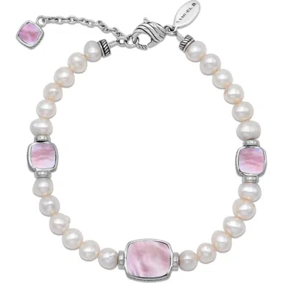 Samuel B. Sterling Silver 7–8mm Pearl & Pink Mother-of-pearl Station Bracelet In Metallic