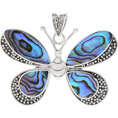 Samuel B. Sterling Silver Abalone Butterfly Pendant In Blue/green