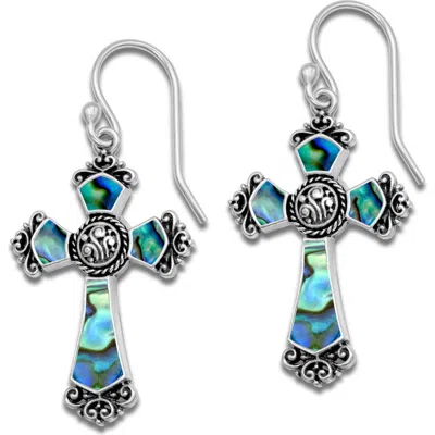 Samuel B. Sterling Silver Abalone Cross Drop Earrings In Blue