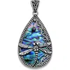 Samuel B. Sterling Silver Abalone Dragonfly Teardrop Pendant In Blue/green