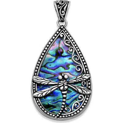 Samuel B. Sterling Silver Abalone Dragonfly Teardrop Pendant In Blue/green