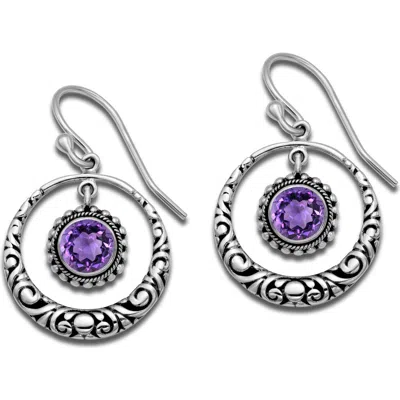 Samuel B. Sterling Silver Amethyst Round Drop Earrings In Purple