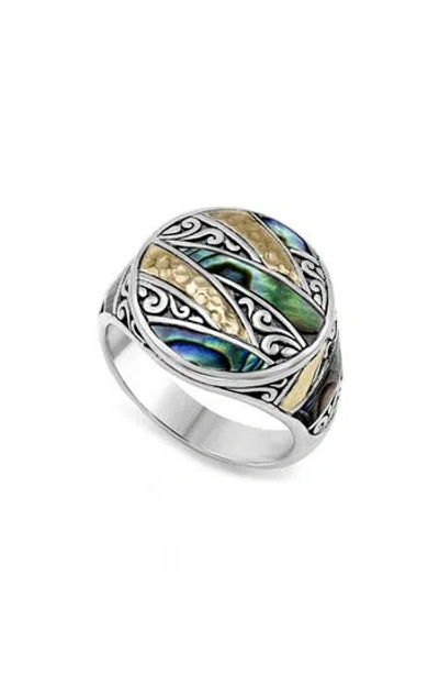 Samuel B. Sterling Silver & 18k Gold Abalone Signet Ring In Blue/ Green