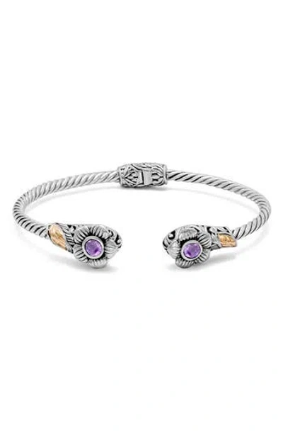 Samuel B. Sterling Silver & 18k Gold Amethyst Flower Hinge Bangle In Metallic