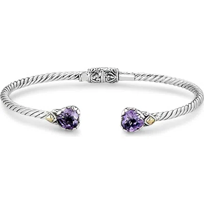 Samuel B. Sterling Silver & 18k Gold Amethyst Heart Cuff Bracelet