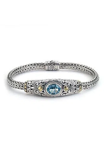 SAMUEL B. SAMUEL B. STERLING SILVER & 18K GOLD BLUE TOPAZ BRACELET