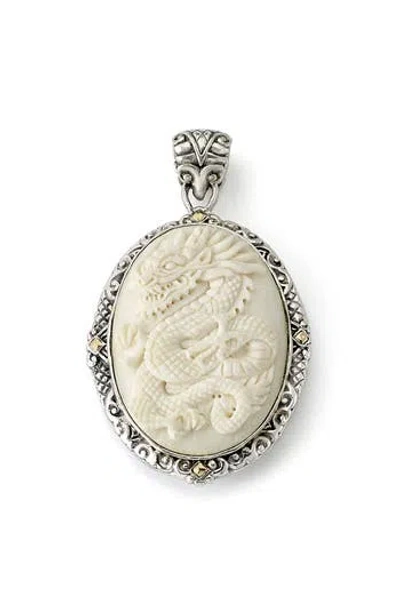 Samuel B. Sterling Silver & 18k Gold Carved Bone Dragon Pendant In White