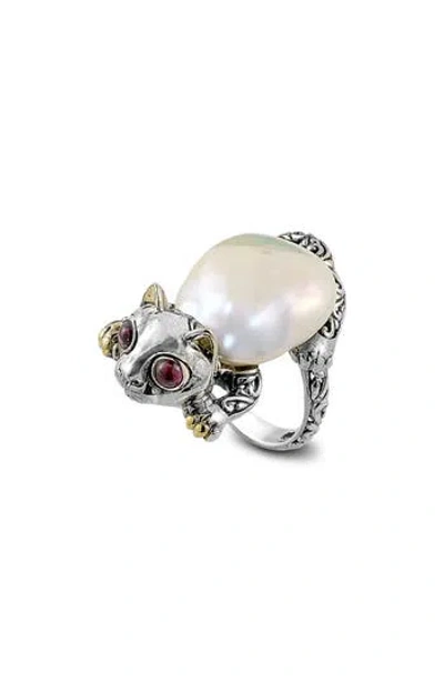 Samuel B. Sterling Silver & 18k Gold Cat Pearl Ring In White