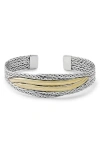 SAMUEL B. STERLING SILVER & 18K GOLD CROSSOVER WOVEN CUFF BRACELET