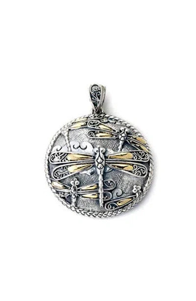 Samuel B. Sterling Silver & 18k Gold Dragonfly Round Pendant In Silver And Gold