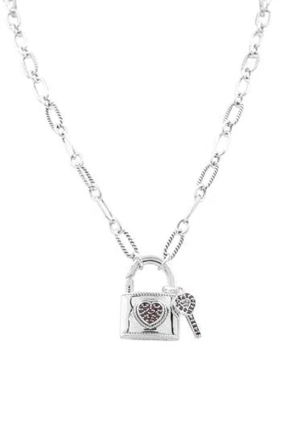 Samuel B. Sterling Silver & 18k Gold Garnet Lock & Key Pendant Necklace In Silver/red