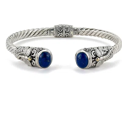 Samuel B. Sterling Silver & 18k Gold Lapis Lazuli Dragonfly Hinged Bracelet In Metallic