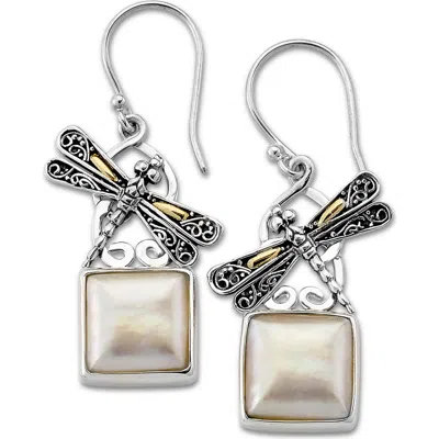 SAMUEL B. SAMUEL B. STERLING SILVER & 18K GOLD MABE PEARL DRAGONFLY DROP EARRINGS