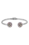 Samuel B. Sterling Silver & 18k Gold Mother-of-pearl Flower Hinged Bangle Bracelet In Silver/pink