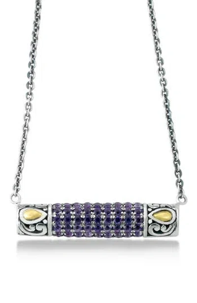 SAMUEL B. SAMUEL B. STERLING SILVER & 18K GOLD PAVÉ AMETHYST PENDANT NECKLACE