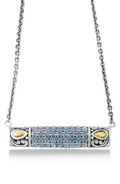 SAMUEL B. SAMUEL B. STERLING SILVER & 18K GOLD PAVÉ AQUAMARINE PENDANT NECKLACE