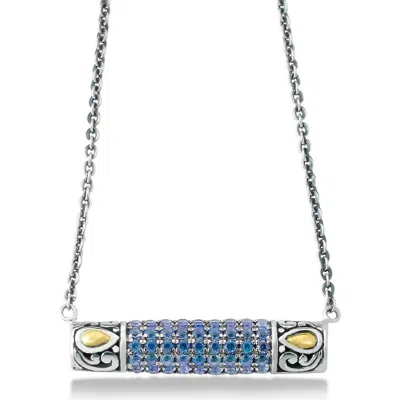 SAMUEL B. SAMUEL B. STERLING SILVER & 18K GOLD PAVÉ BLUE SAPPHIRE PENDANT NECKLACE