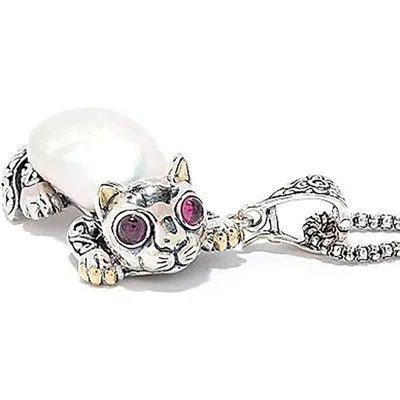 Samuel B. Sterling Silver & 18k Gold Pearl Cat Pendant Necklace In Multi