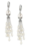 SAMUEL B. STERLING SILVER & 18K GOLD PEARL CHAIN TASSEL DROP EARRINGS