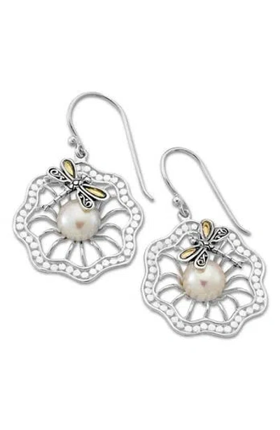 Samuel B. Sterling Silver & 18k Gold Pearl Dragonfly Filigree Drop Earrings In Metallic