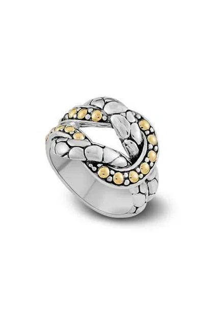 SAMUEL B. SAMUEL B. STERLING SILVER & 18K GOLD PEBBLE BAND KNOT RING