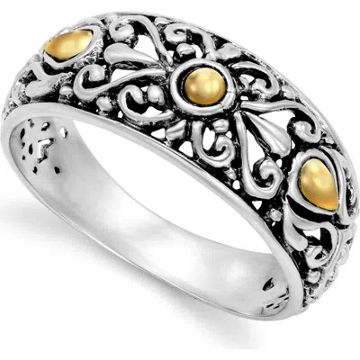 Samuel B. Sterling Silver & 18k Gold Scrollwork Ring In Silver And Gold