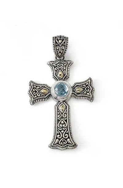 Samuel B. Sterling Silver & 18k Gold Semiprecious Stone Cross Pendant In Blue Topaz