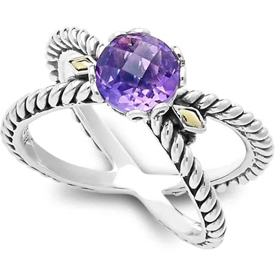 SAMUEL B. SAMUEL B. STERLING SILVER & 18K GOLD SEMIPRECIOUS STONE CROSSOVER BAND RING