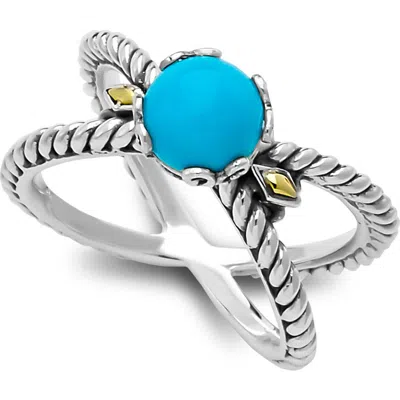 SAMUEL B. SAMUEL B. STERLING SILVER & 18K GOLD SEMIPRECIOUS STONE CROSSOVER BAND RING