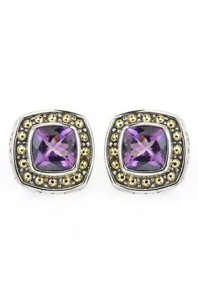 Samuel B. Sterling Silver & 18k Gold Semiprecious Stone Cushion Stud Earrings In Purple