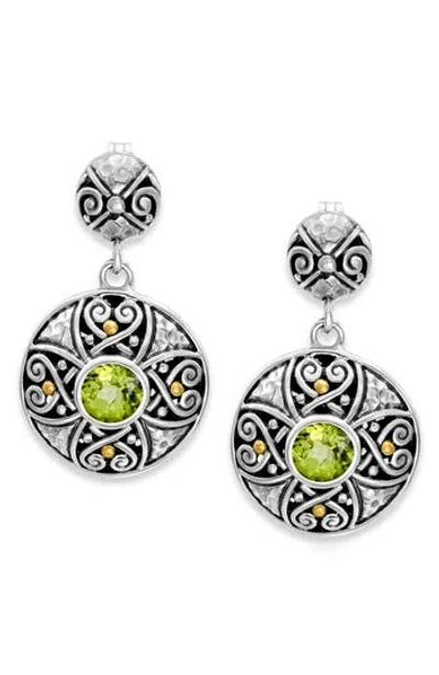 Samuel B. Sterling Silver & 18k Gold Semiprecious Stone Round Drop Earrings In Green