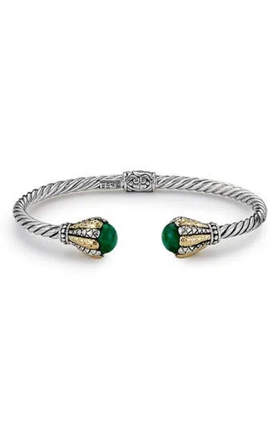 Samuel B. Sterling Silver & 18k Gold Twisted Cable Hinge Bangle In Green