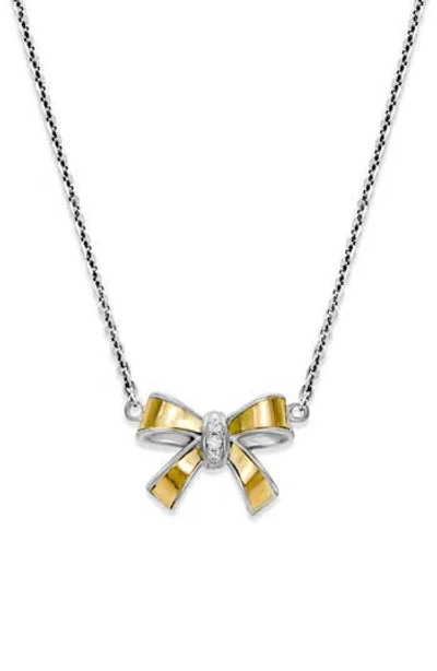 Samuel B. Sterling Silver & 18k Gold White Topaz Bow Pendant Necklace In Silver And Gold
