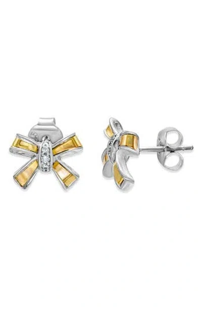 Samuel B. Sterling Silver & 18k Gold White Topaz Ribbon Stud Earrings In Silver And Gold