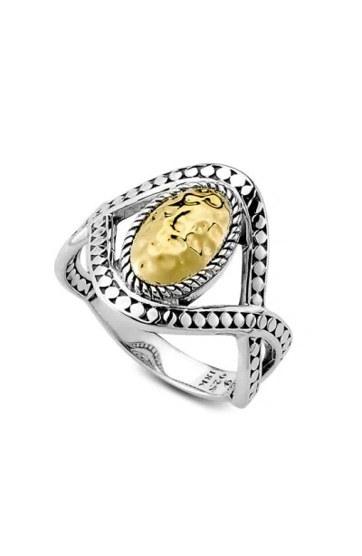 Samuel B. Sterling Silver & 18k Yellow Gold Hammered Oval Ring In Silver And Gold