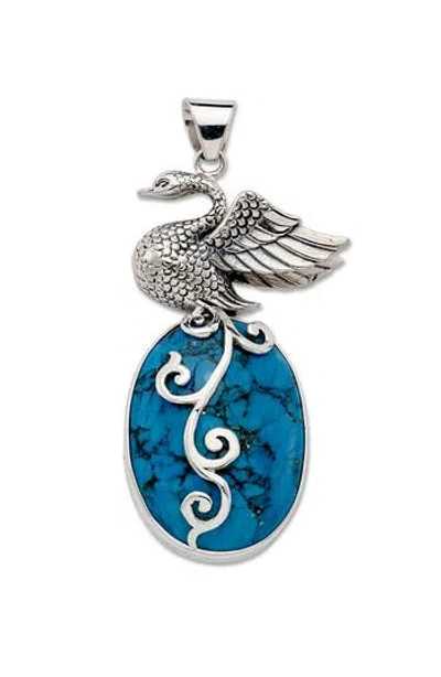 Samuel B. Sterling Silver And Seraphinite Swan Pendant In Blue