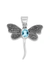 Samuel B. Sterling Silver Blue Topaz Dragonfly Pendant In Metallic
