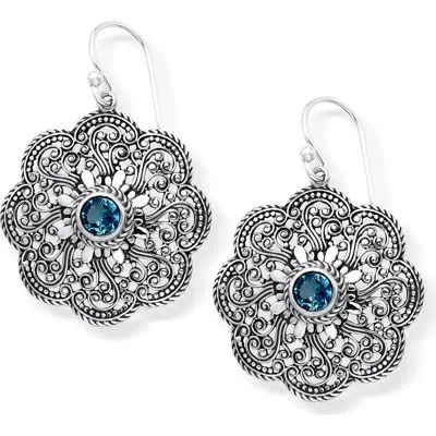 Samuel B. Sterling Silver Blue Topaz Floral Drop Earrings